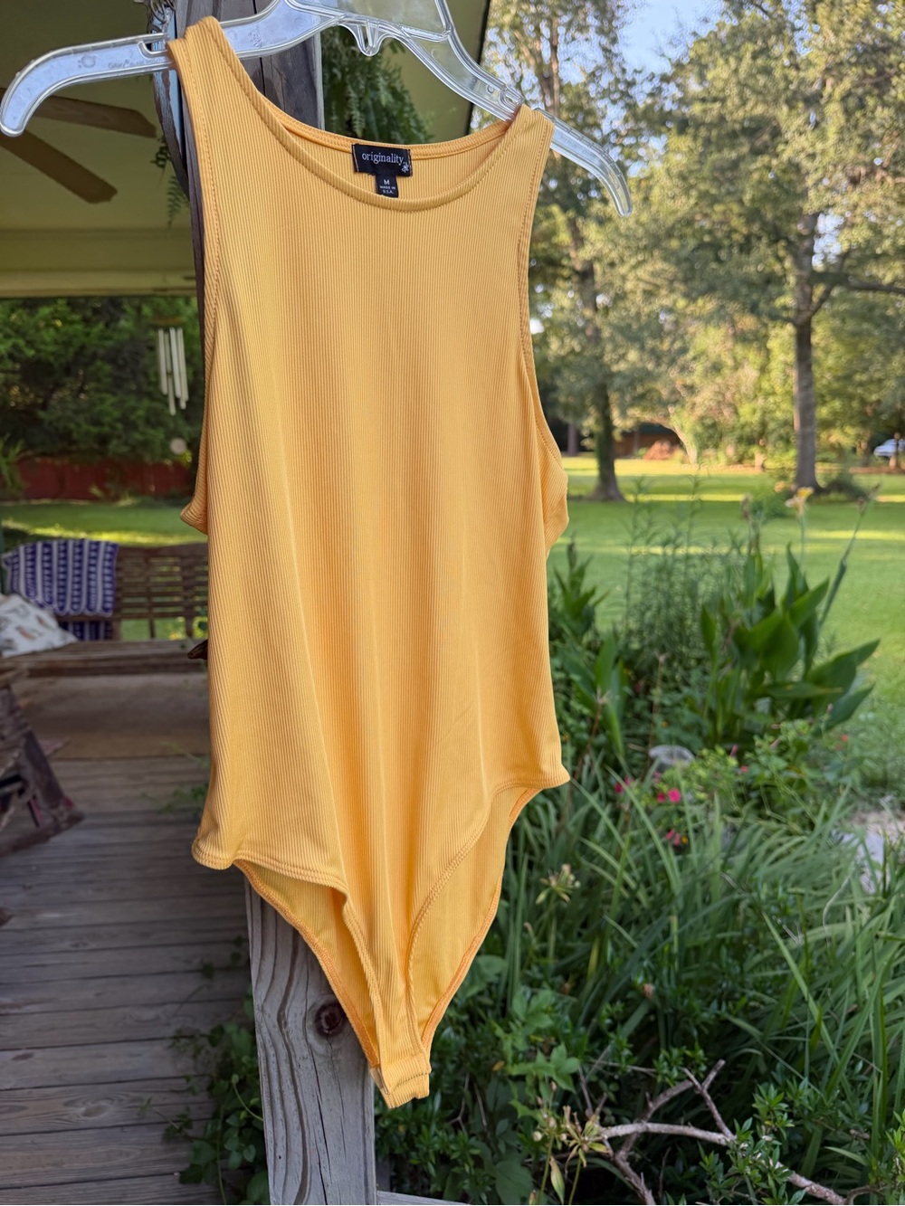 Ribbed Tank Bodysuit in Mustard Yellow by Wright & Ditson